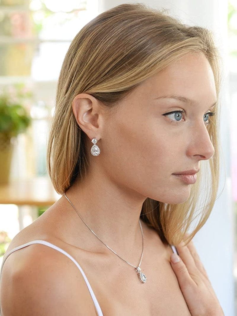 Pear Shaped CZ Teardrop Necklace and Earrings Set - Wedding Jewelry for Brides & Bridesmaids