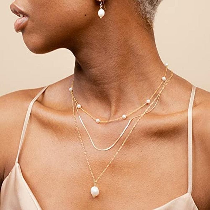 Pearl Choker Dainty Adjustable Necklace 18K Gold Plated Cultured Barque Pearl Tiny Chain Delicate Mother'S Valentine Jewelry for Women Girls