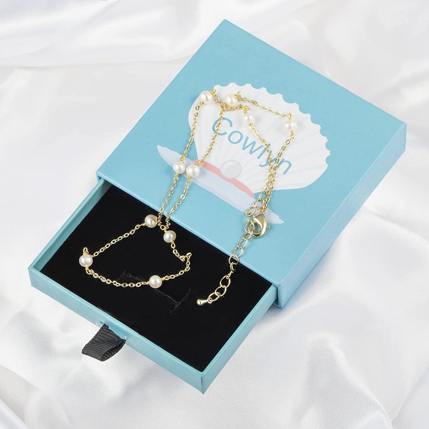 Pearl Choker Dainty Adjustable Necklace 18K Gold Plated Cultured Barque Pearl Tiny Chain Delicate Mother'S Valentine Jewelry for Women Girls