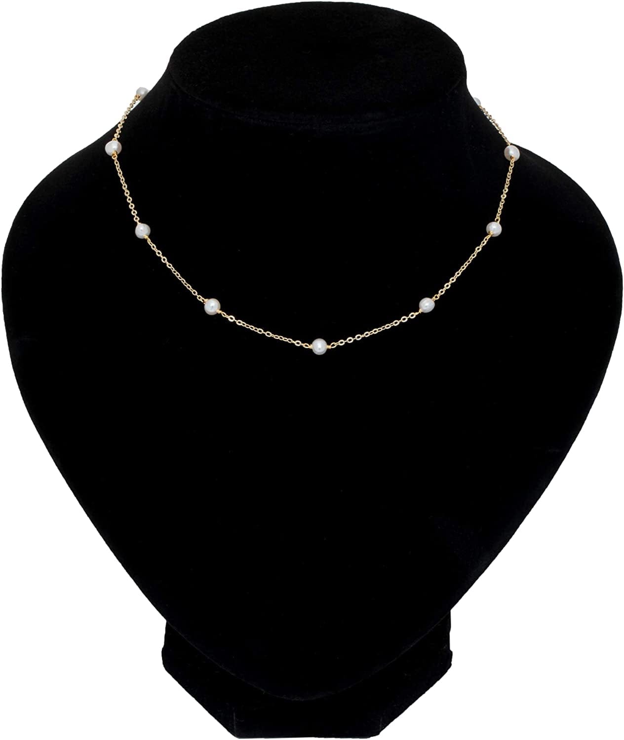 Pearl Choker Dainty Adjustable Necklace 18K Gold Plated Cultured Barque Pearl Tiny Chain Delicate Mother'S Valentine Jewelry for Women Girls