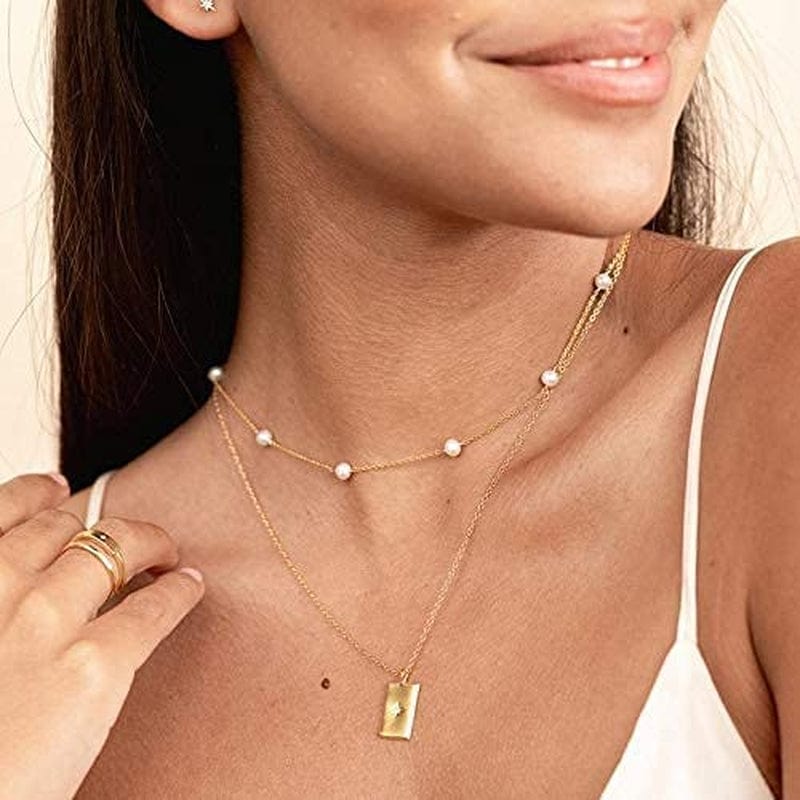 Pearl Choker Dainty Adjustable Necklace 18K Gold Plated Cultured Barque Pearl Tiny Chain Delicate Mother'S Valentine Jewelry for Women Girls