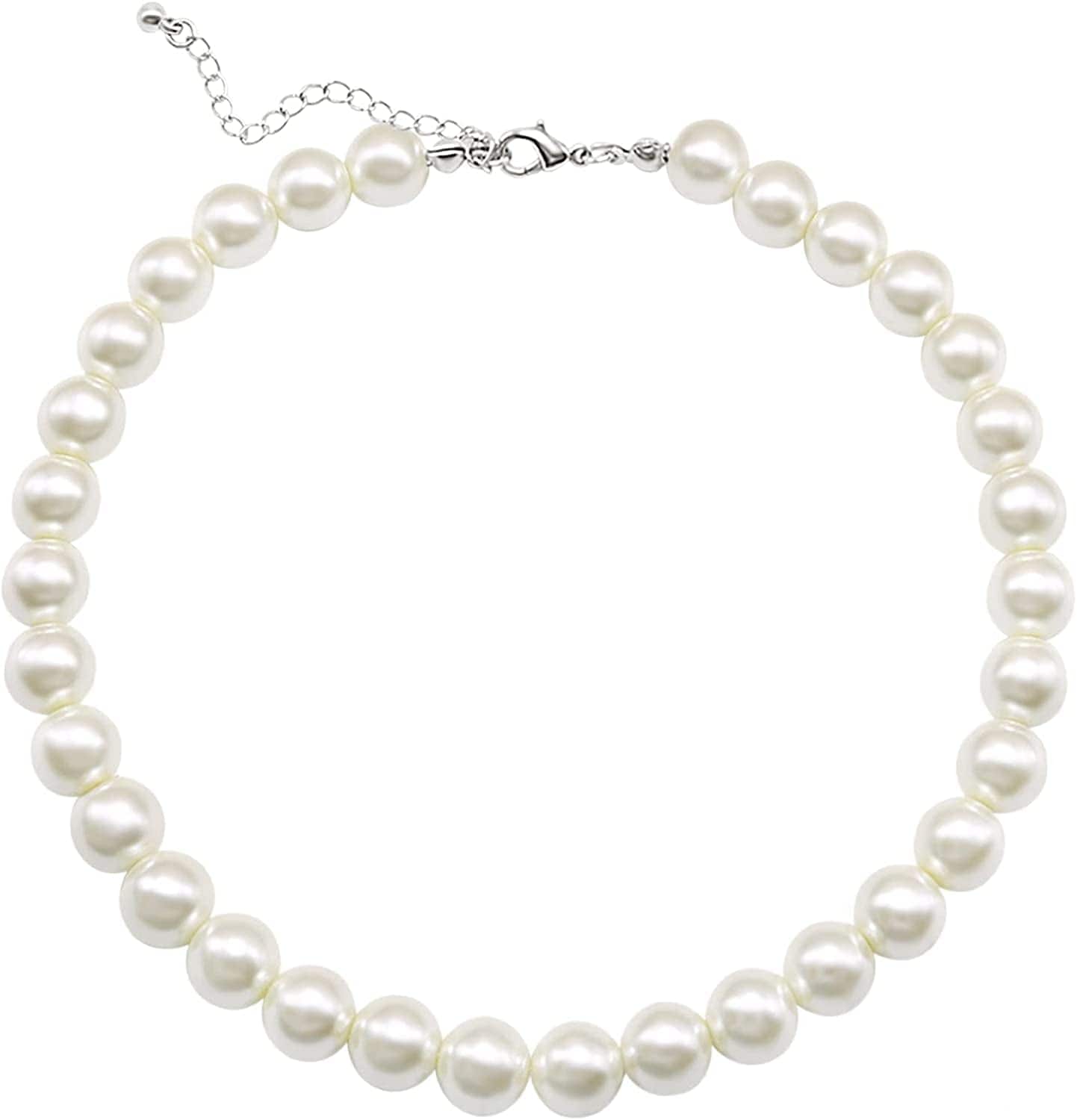 Pearl Choker Necklace for Women Faux Pearl Beads Strand Necklace Earring Set Costume Jewelry 12MM