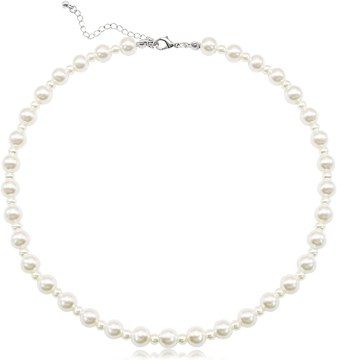 Pearl Choker Necklace for Women Faux Pearl Beads Strand Necklace Earring Set Costume Jewelry 8MM/4MM