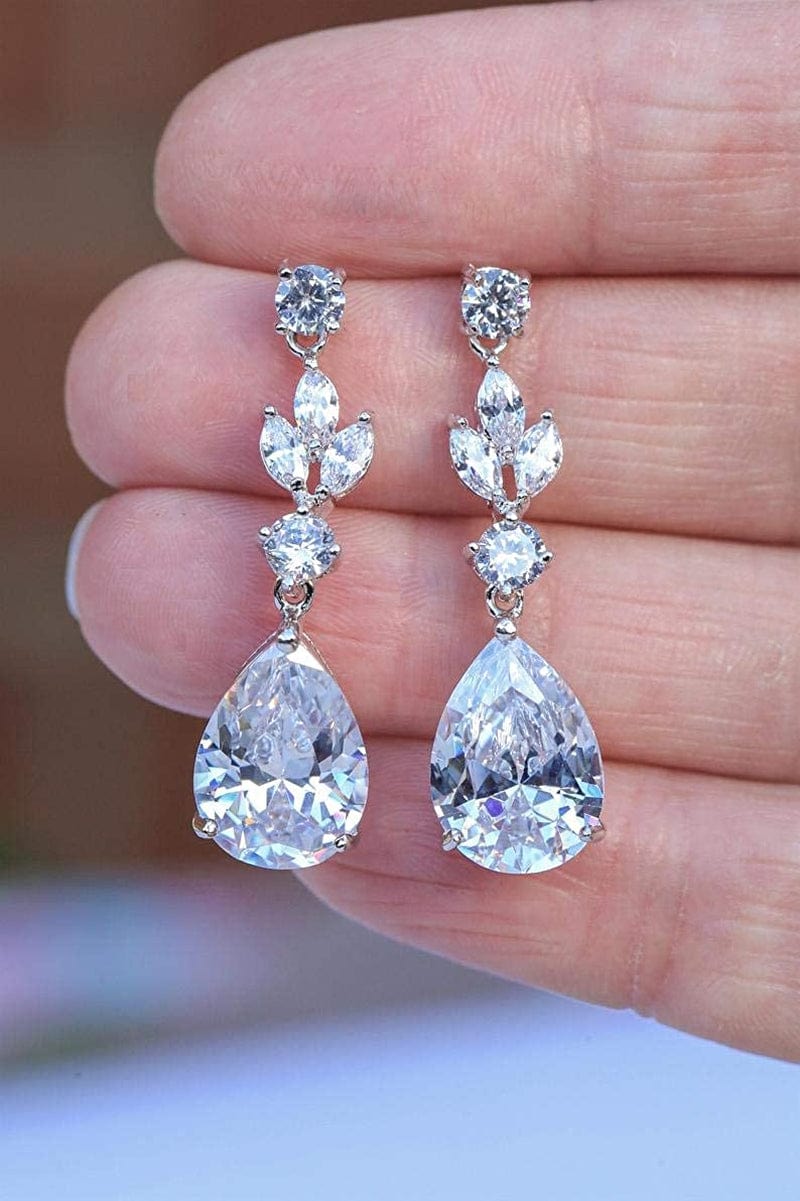 Pearl Drop Earrings for Women,Bridesmaids,Brides -Teardrop Crystal Rhinestones Cubic Zirconia Earrings Dangling