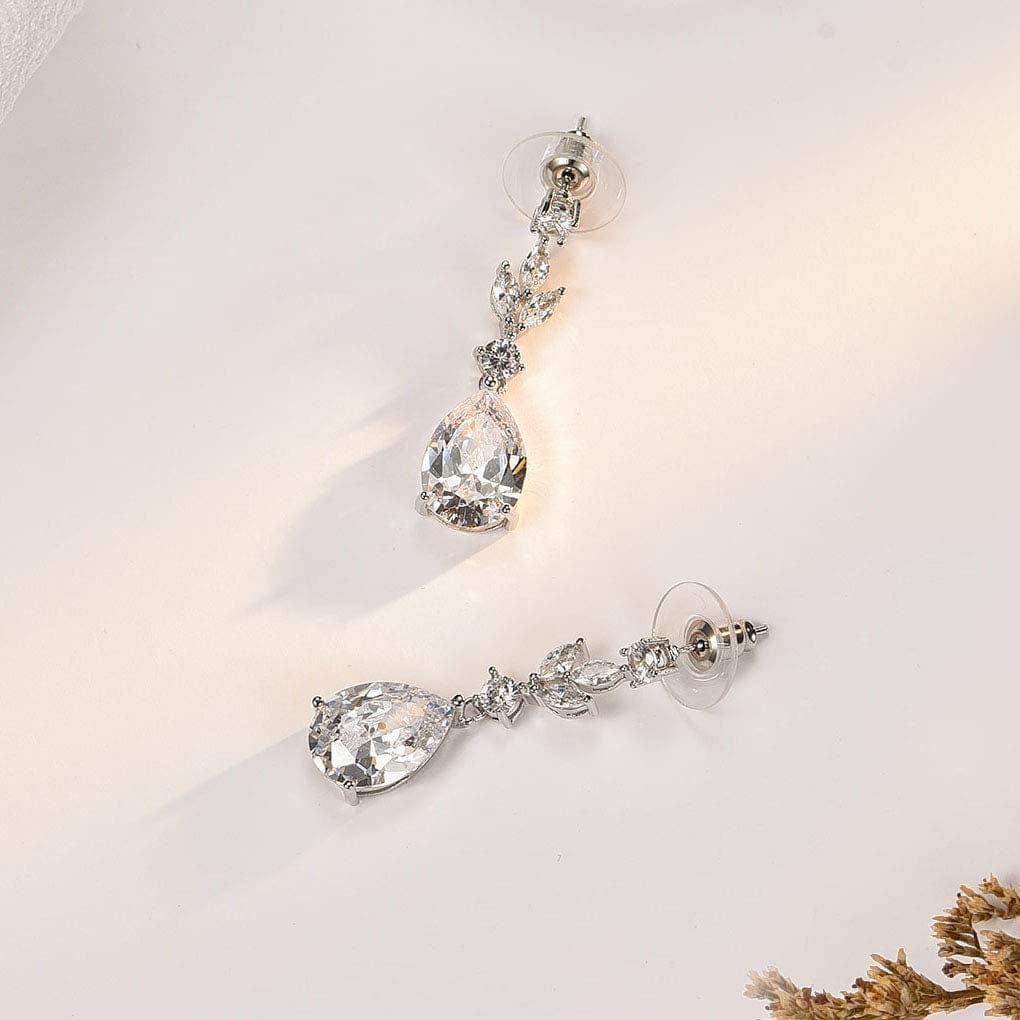 Pearl Drop Earrings for Women,Bridesmaids,Brides -Teardrop Crystal Rhinestones Cubic Zirconia Earrings Dangling