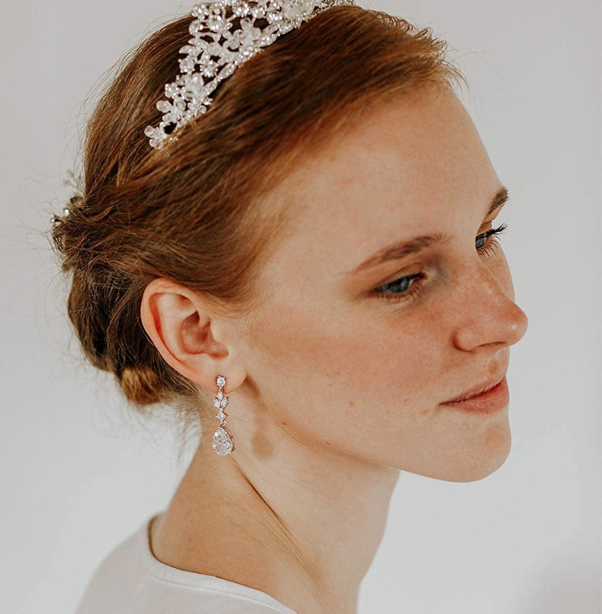 Pearl Drop Earrings for Women,Bridesmaids,Brides -Teardrop Crystal Rhinestones Cubic Zirconia Earrings Dangling