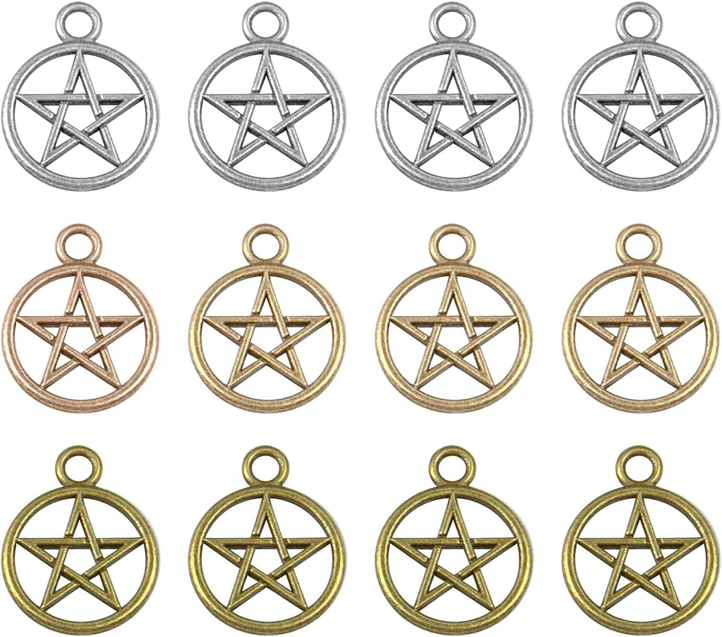 , Pentacle Star Charms Protection Pendant Lucky Pentagram Charm for DIY Craft Bracelets Necklaces Earrings Keychain Jewelry Making Antique Silver & Bronze & Gold / 30 Pack