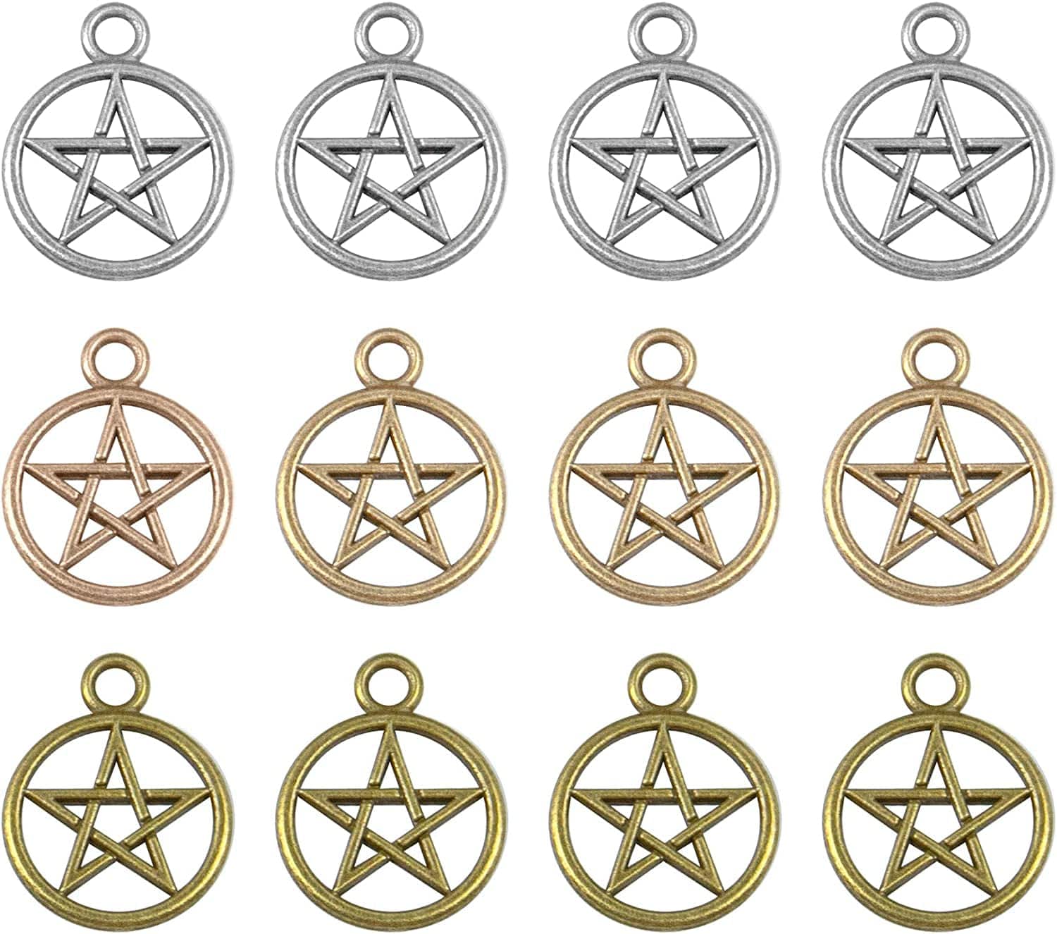 , Pentacle Star Charms Protection Pendant Lucky Pentagram Charm for DIY Craft Bracelets Necklaces Earrings Keychain Jewelry Making Antique Silver & Bronze & Gold / 30 Pack