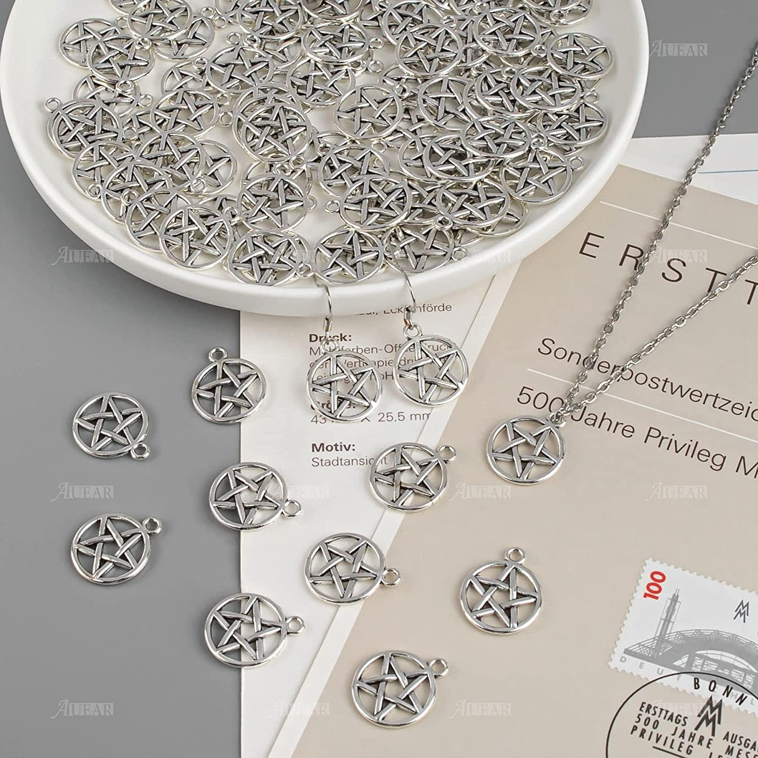 , Pentacle Star Charms Protection Pendant Lucky Pentagram Charm for DIY Craft Bracelets Necklaces Earrings Keychain Jewelry Making Antique