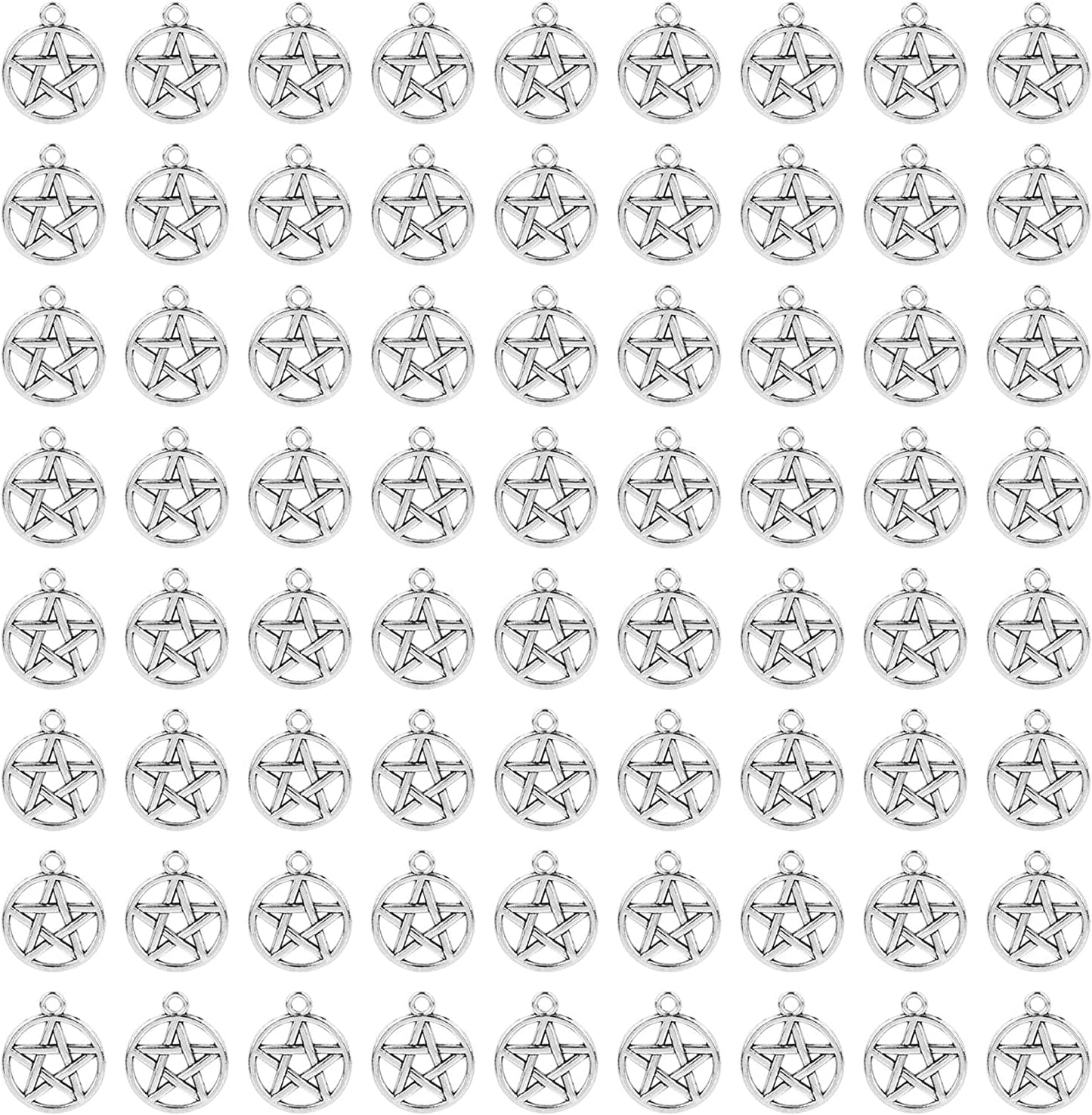 , Pentacle Star Charms Protection Pendant Lucky Pentagram Charm for DIY Craft Bracelets Necklaces Earrings Keychain Jewelry Making Antique Silver / 100 Pack