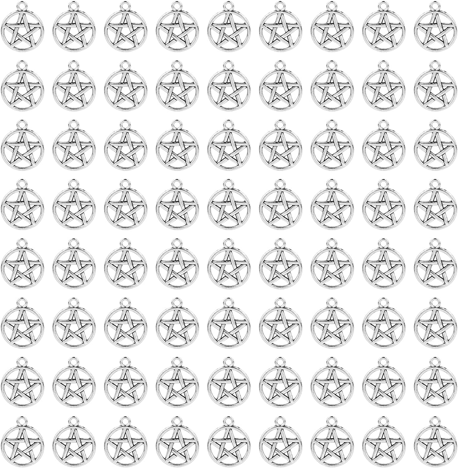 , Pentacle Star Charms Protection Pendant Lucky Pentagram Charm for DIY Craft Bracelets Necklaces Earrings Keychain Jewelry Making Antique Silver / 100 Pack