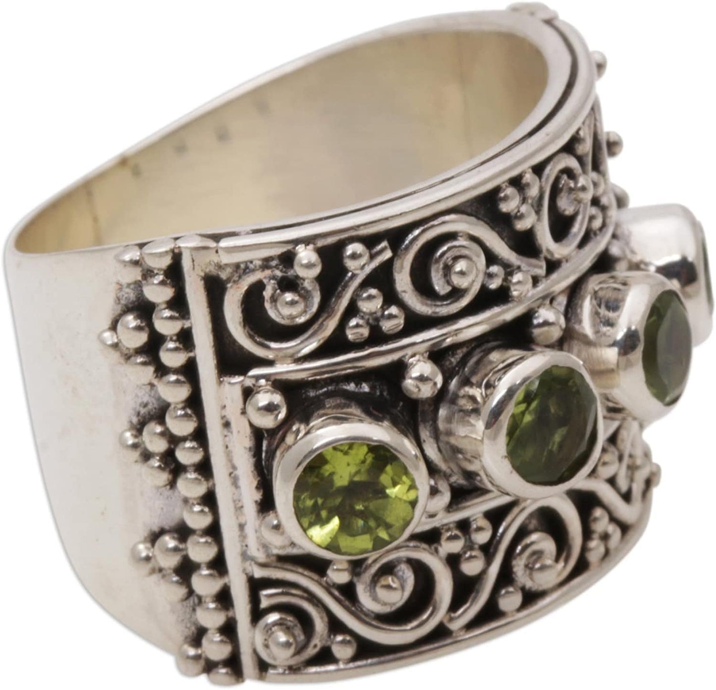 Peridot .925 Sterling Silver Spiral Motif Gemstone Cocktail Ring, Lucky Four'