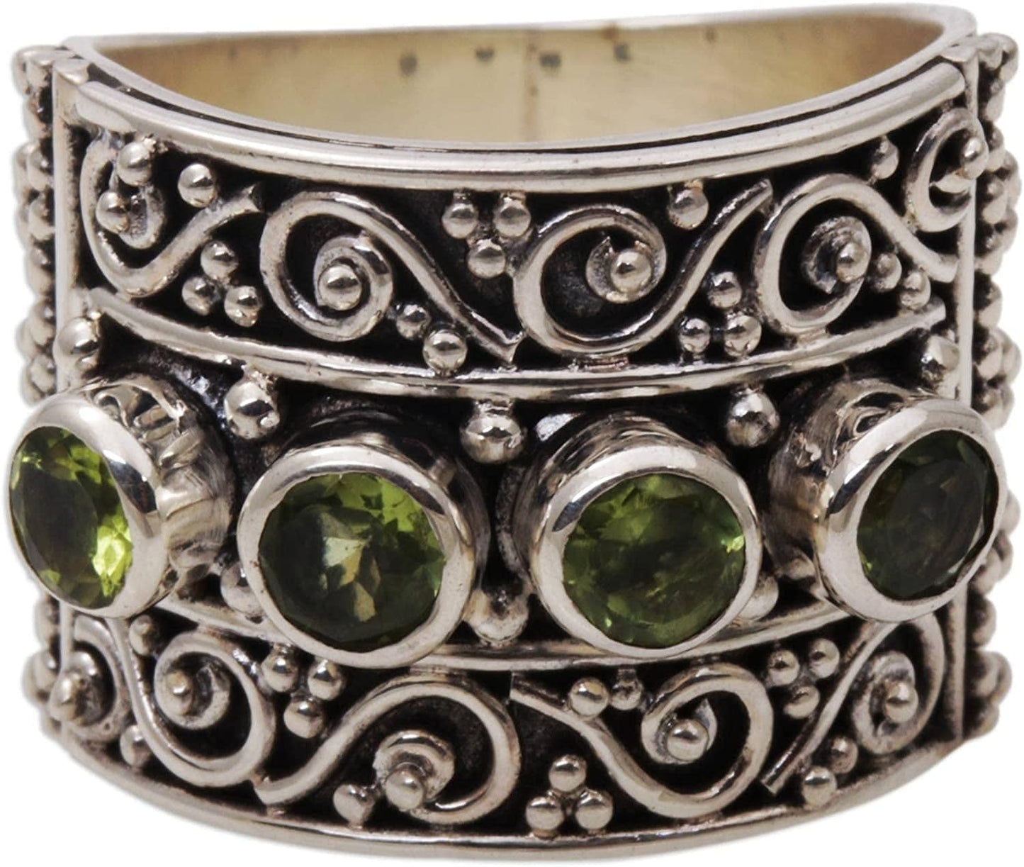 Peridot .925 Sterling Silver Spiral Motif Gemstone Cocktail Ring, Lucky Four' 8