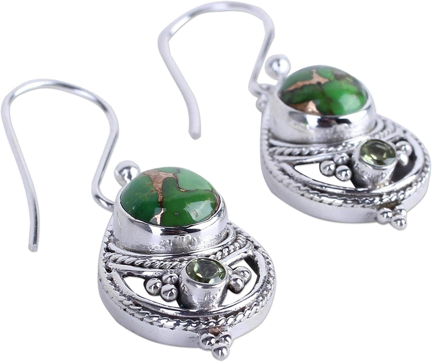 Peridot Green Reconstituted Turquoise .925 Sterling Silver Dangle Earrings 'Green Elegance'
