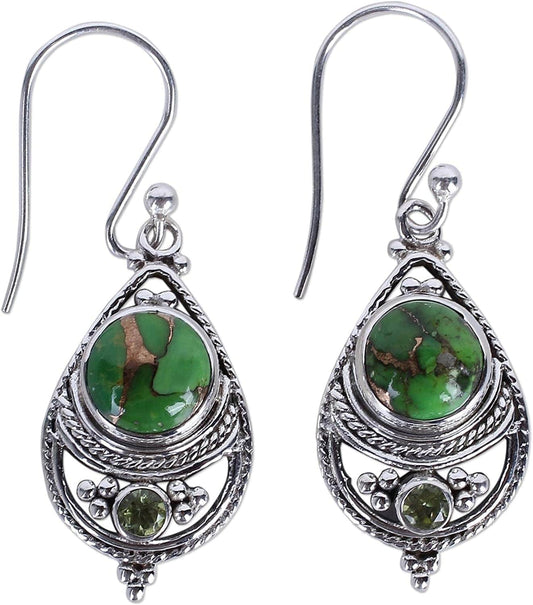 Peridot Green Reconstituted Turquoise .925 Sterling Silver Dangle Earrings 'Green Elegance'