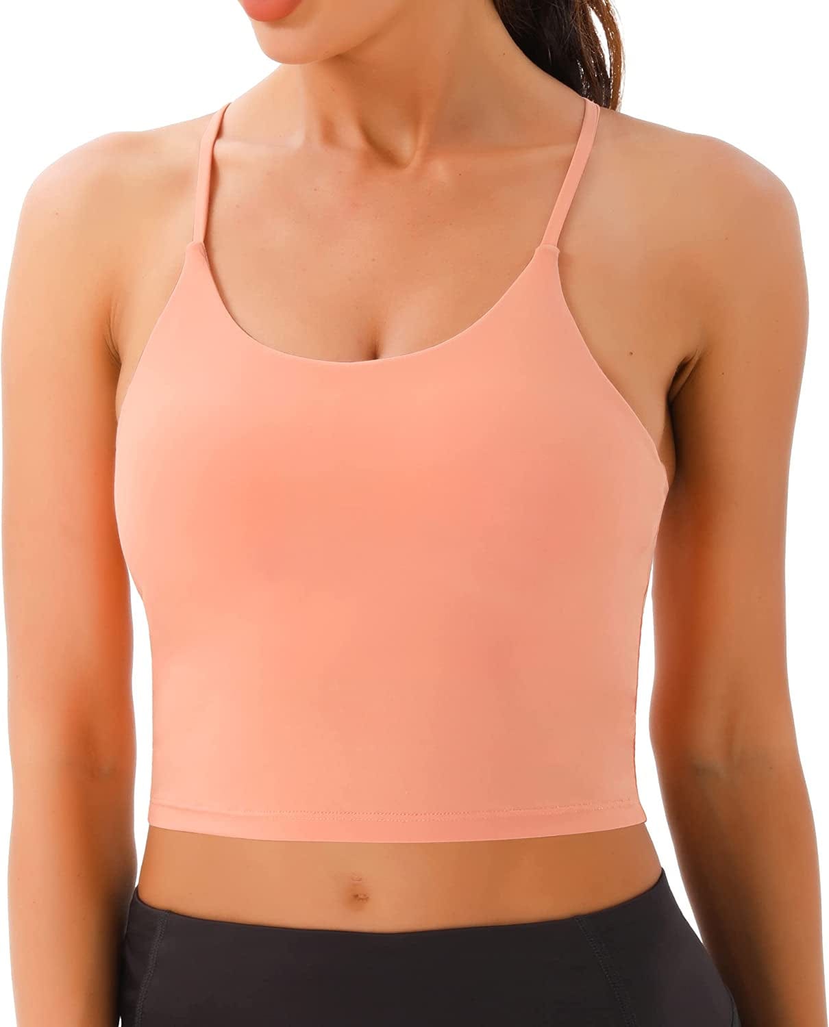 PERSIT Sports Bras Women Low Impact Removable Padded Workout Tops Longline Criss-Cross Back Crop Tank Top Orange / Large