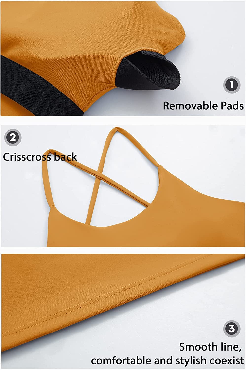 PERSIT Sports Bras Women Low Impact Removable Padded Workout Tops Longline Criss-Cross Back Crop Tank Top