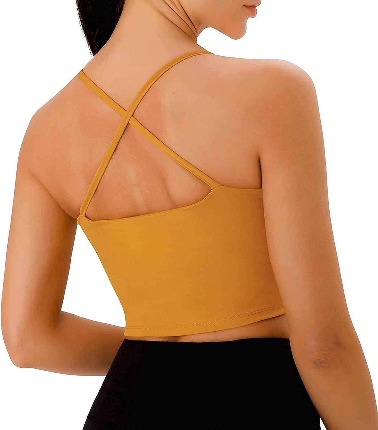 PERSIT Sports Bras Women Low Impact Removable Padded Workout Tops Longline Criss-Cross Back Crop Tank Top