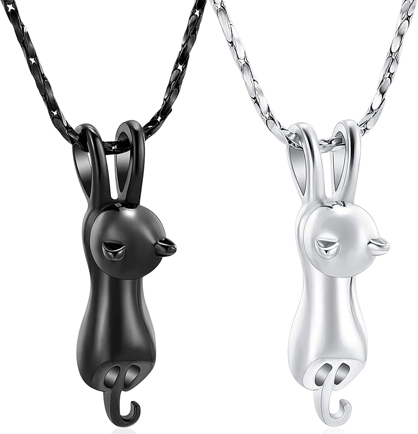 Pet Cremation Jewelry for Ashes Memorial Ash Jewelry Keepsake Cat Urn Pendants for Animal Ashes Necklace 2pcs-Silver/Black