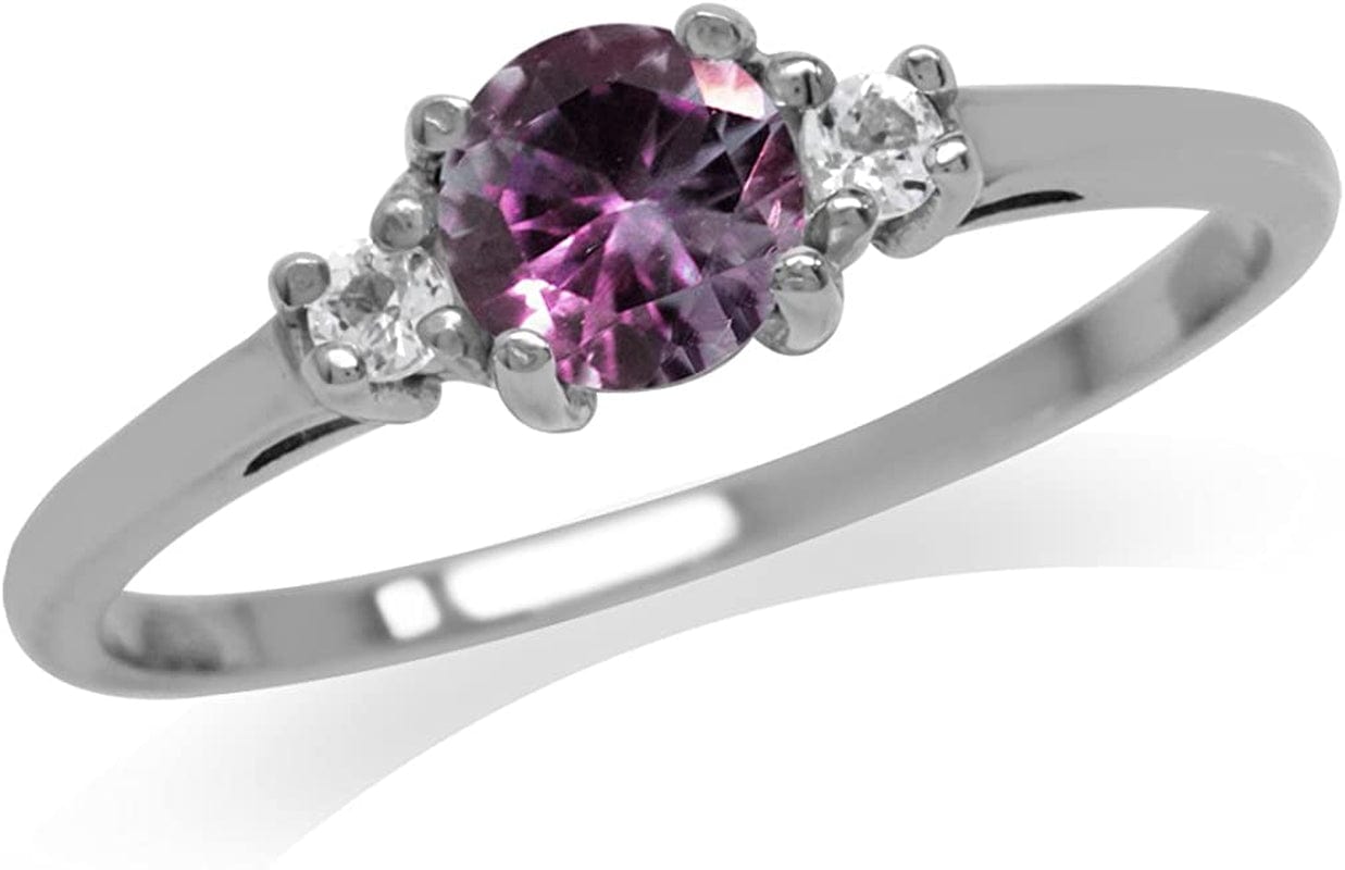 Petite Simulated Color Change Alexandrite and White Cubic Zirconia 925 Sterling Silver Promise Ring