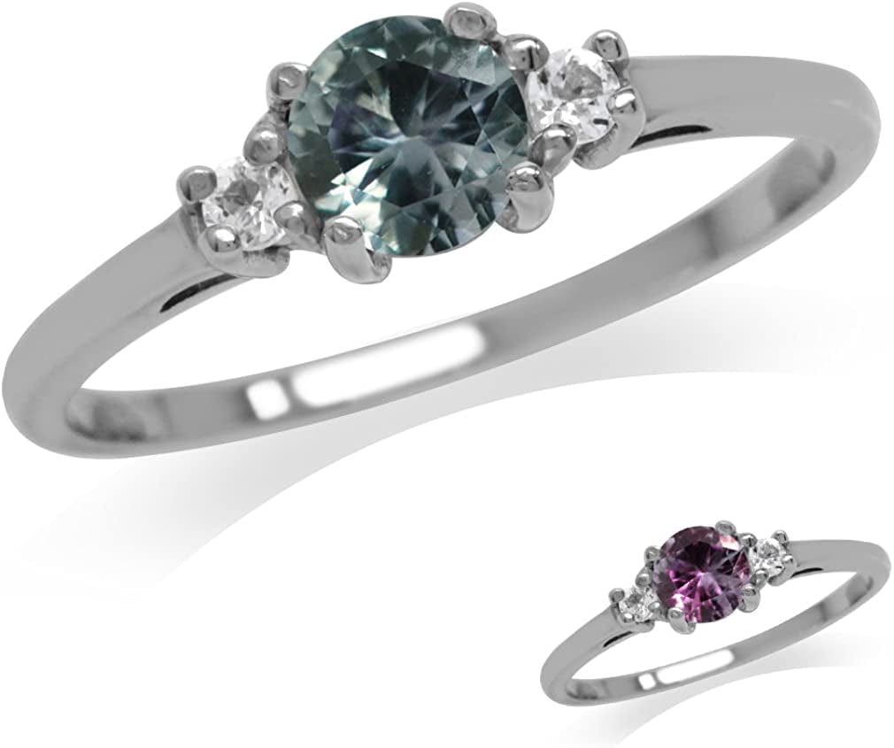 Petite Simulated Color Change Alexandrite and White Cubic Zirconia 925 Sterling Silver Promise Ring 4