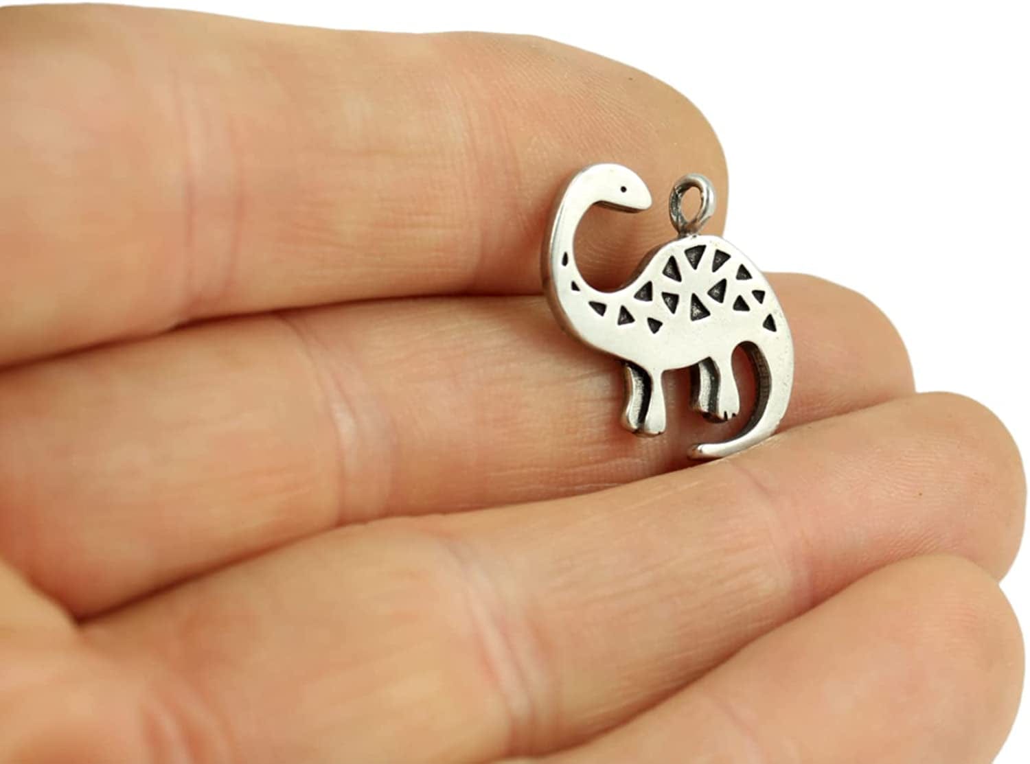 Pewter Charm Necklace Brontosaurus Dinosaur on 18" Chain