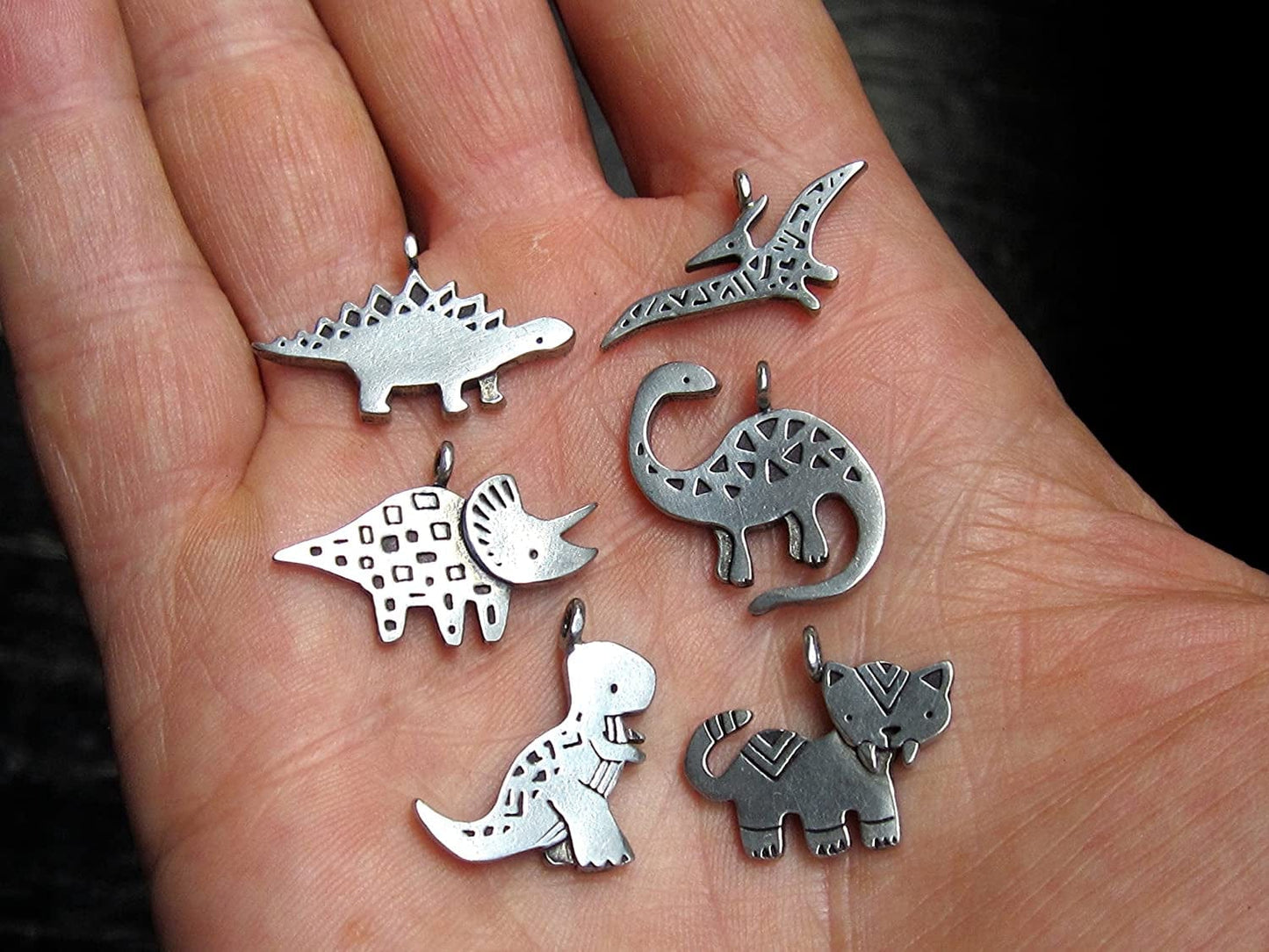 Pewter Charm Necklace Brontosaurus Dinosaur on 18" Chain