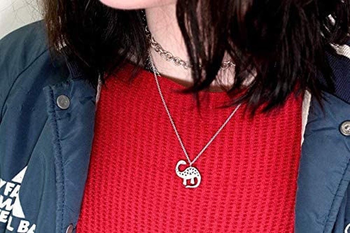 Pewter Charm Necklace Brontosaurus Dinosaur on 18" Chain