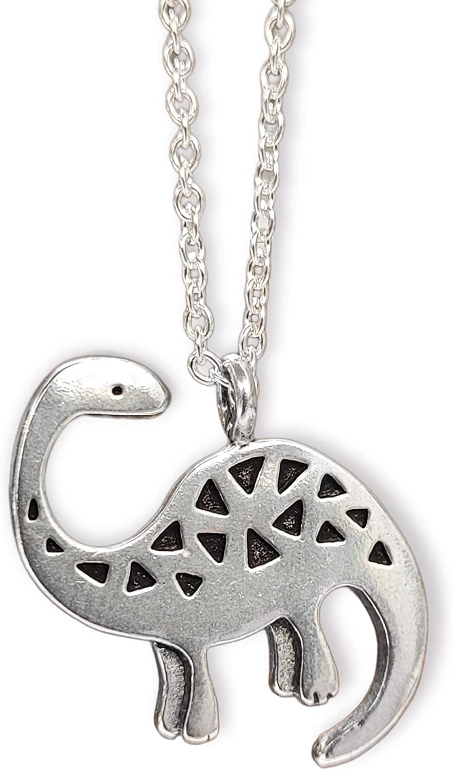 Pewter Charm Necklace Brontosaurus Dinosaur on 18" Chain