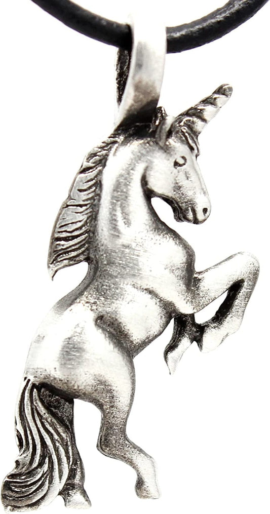 Pewter Mystical Unicorn Pendant on Leather Necklace