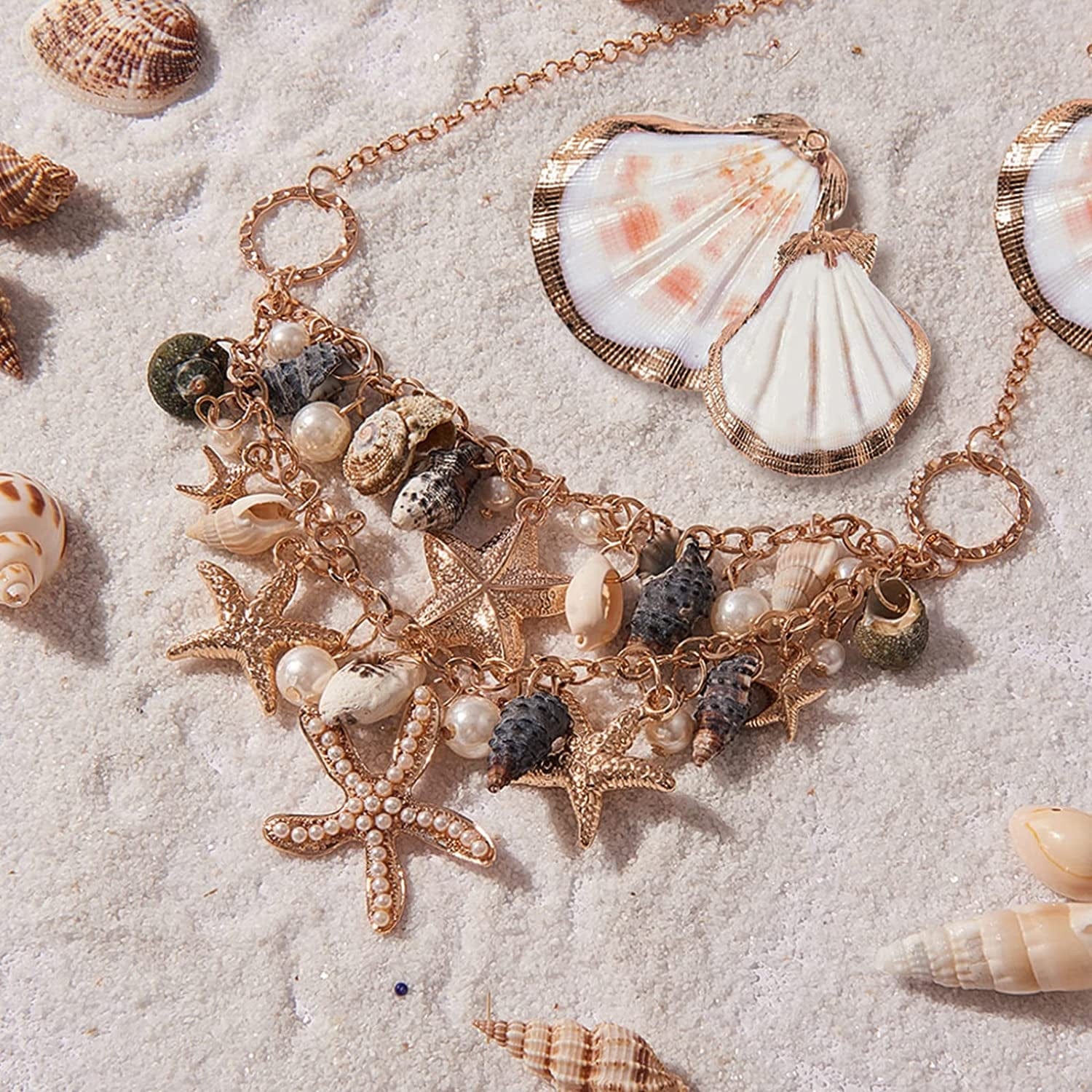PH Pandahall 10 Style Natural Sea Shell Charms Beads 20Pcs Summer Seashell Pendants Spiral Sea Shells Gold Plated Pendant Ocean Beach Charms for Boho Earring Necklace Bracelet Jewelry Making