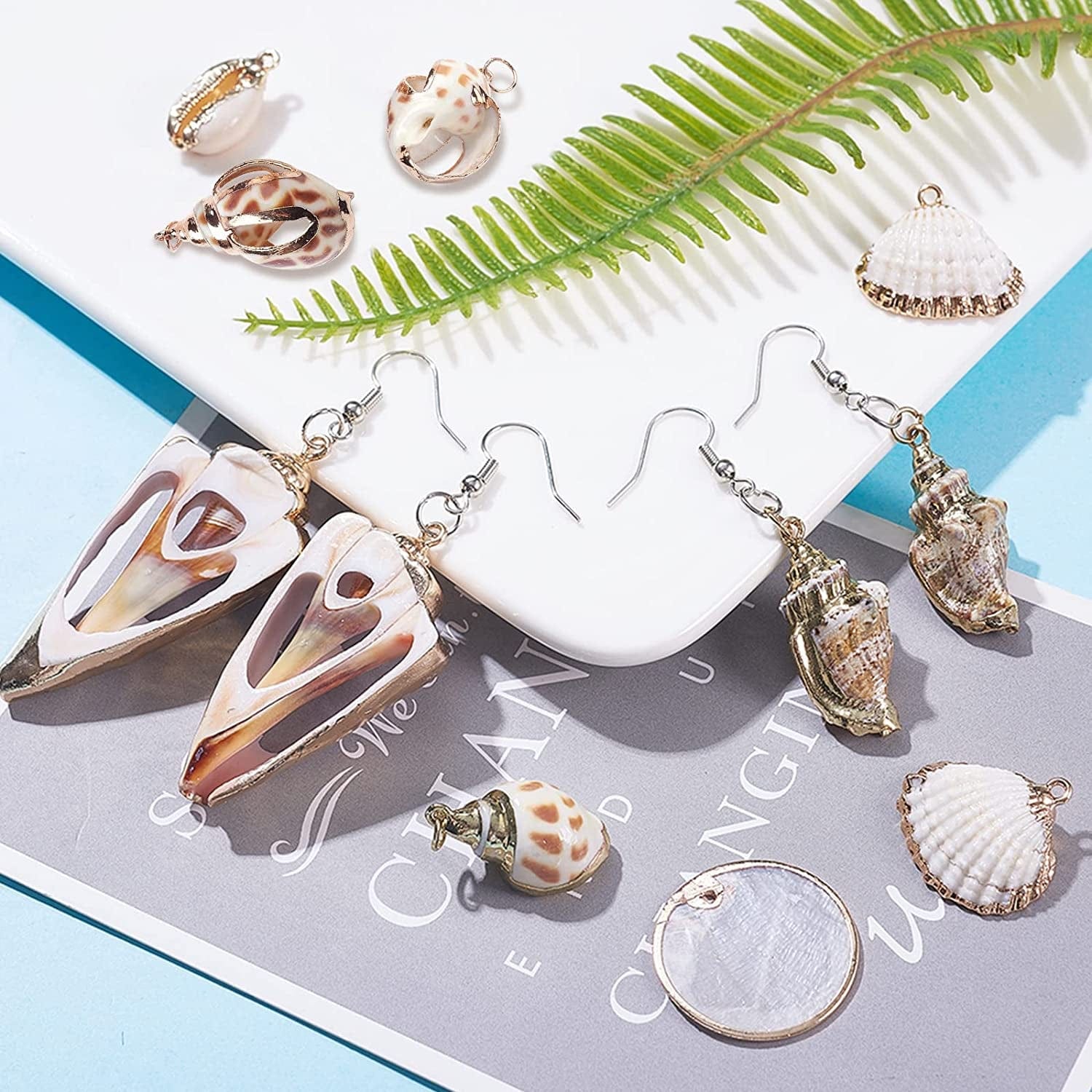 PH Pandahall 10 Style Natural Sea Shell Charms Beads 20Pcs Summer Seashell Pendants Spiral Sea Shells Gold Plated Pendant Ocean Beach Charms for Boho Earring Necklace Bracelet Jewelry Making
