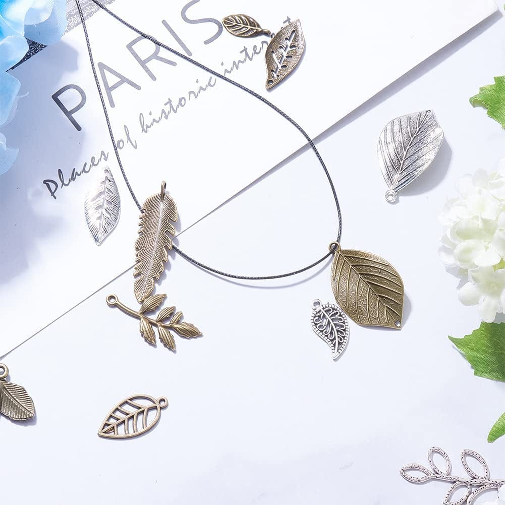 PH Pandahall 14 Styles Tree Leaf Charms, 96Pcs Tibetan Alloy Leaves Branch Beads Charms Metal Pendant Supplies Findings for Spring Fall Thanksgiving Bracelet Necklace Jewelry Making,