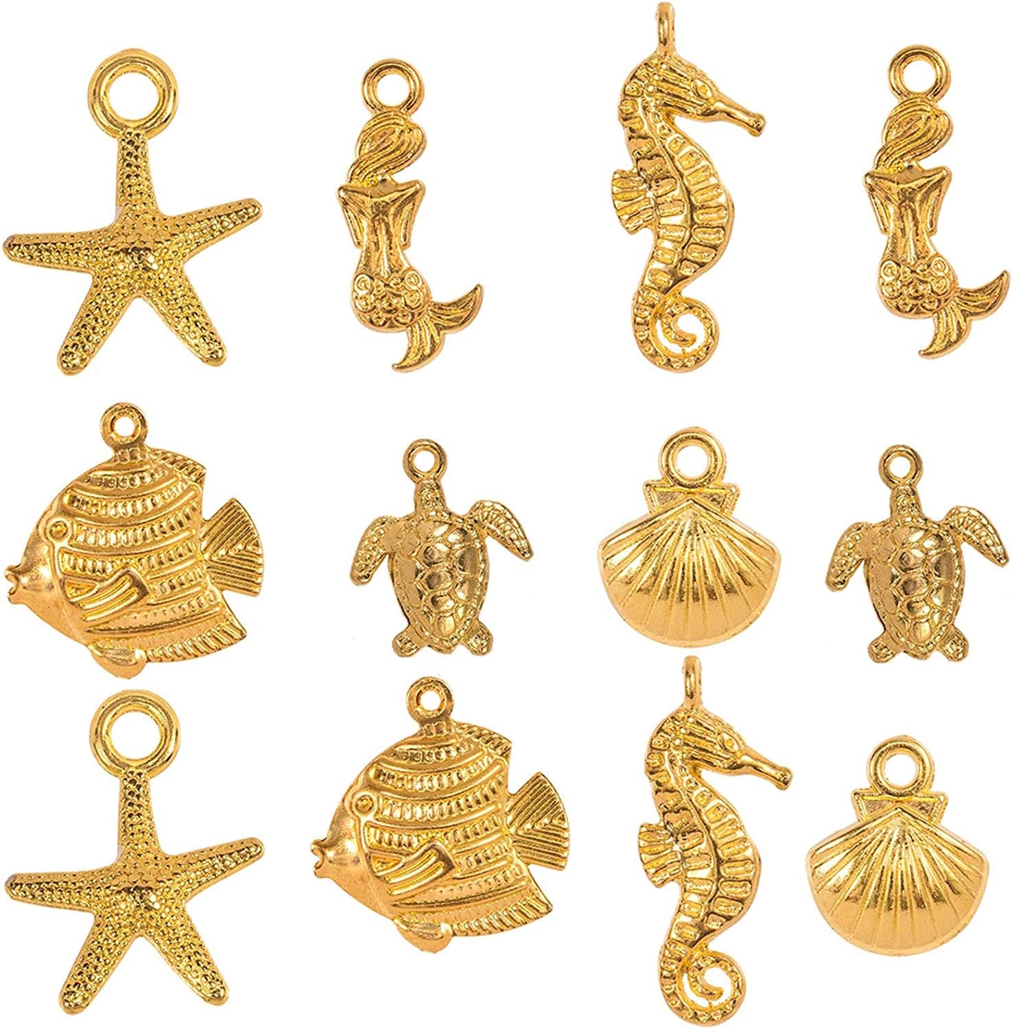 PH Pandahall 150Pcs Puppy Dog Paw Prints Charms Antique Silver Tibetan Alloy Flat Animal Cat Bear Footprint Charms Pendant Beads Charms for DIY Bracelet Necklace Jewelry Making 6 Styles Golden Ocean Animals - 120pcs