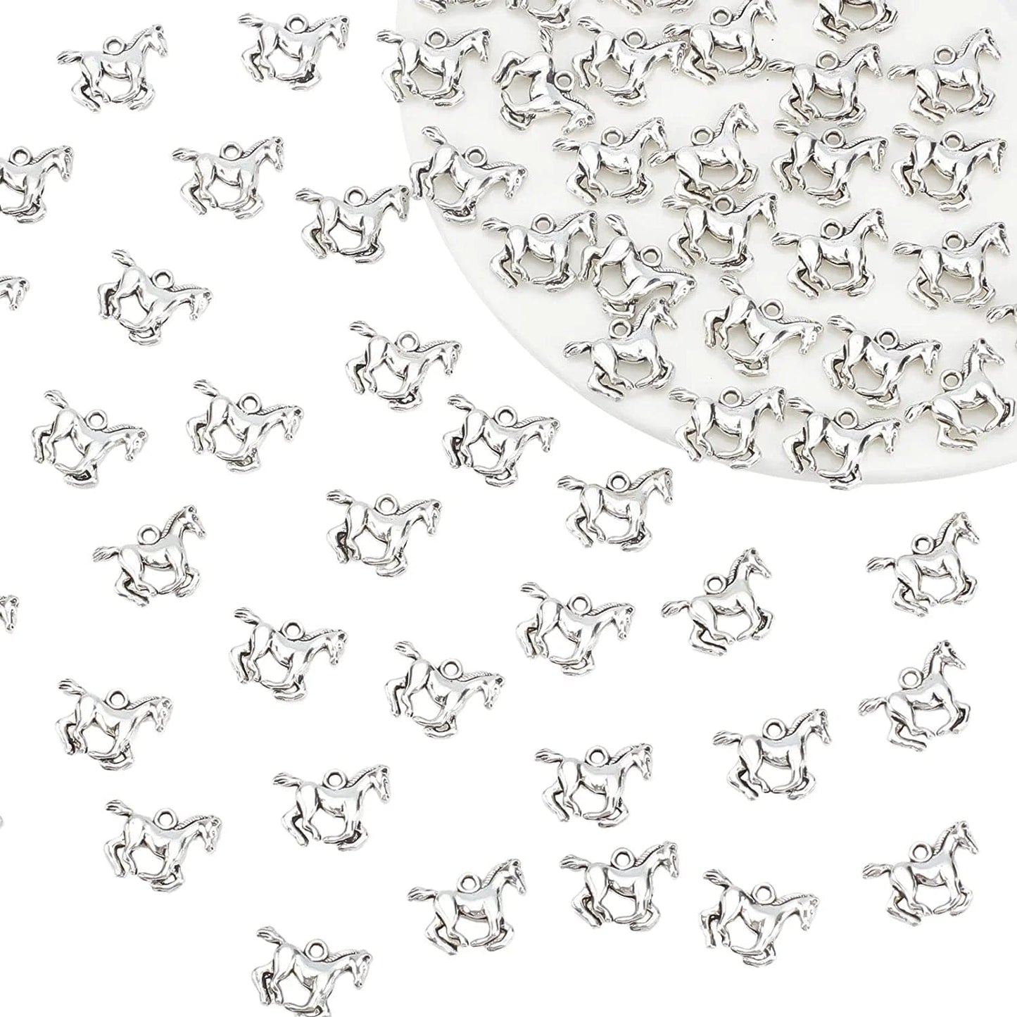 PH Pandahall 150Pcs Puppy Dog Paw Prints Charms Antique Silver Tibetan Alloy Flat Animal Cat Bear Footprint Charms Pendant Beads Charms for DIY Bracelet Necklace Jewelry Making Horse - 100pcs