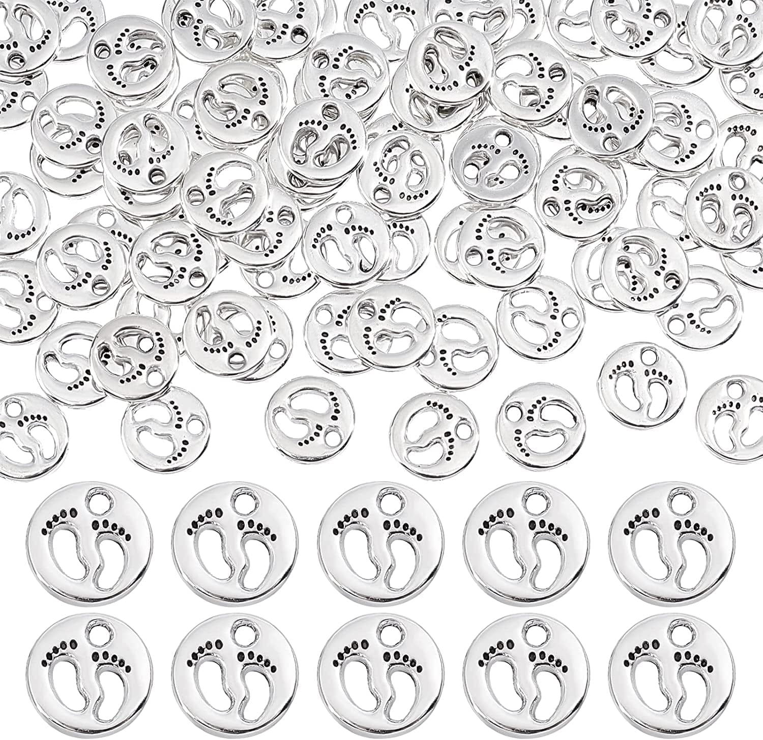 PH Pandahall 150Pcs Puppy Dog Paw Prints Charms Antique Silver Tibetan Alloy Flat Animal Cat Bear Footprint Charms Pendant Beads Charms for DIY Bracelet Necklace Jewelry Making Footprint - 80pcs