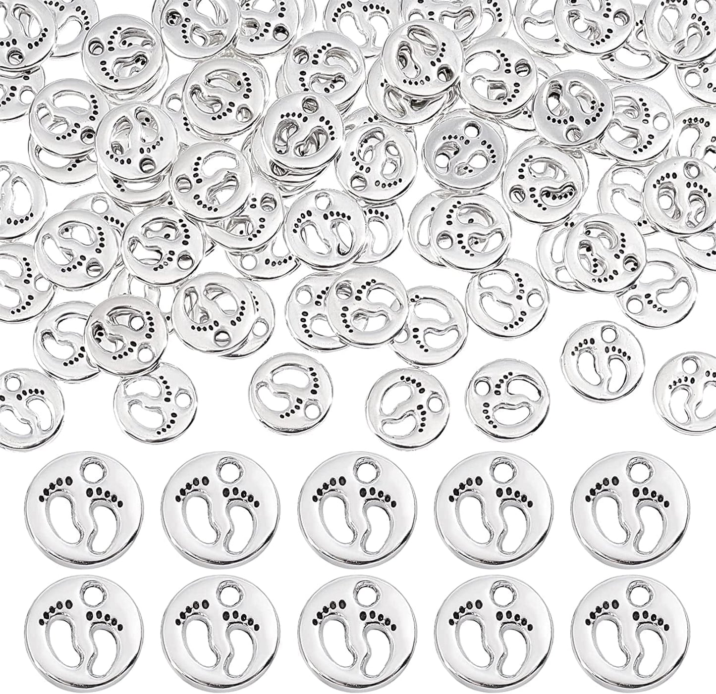 PH Pandahall 150Pcs Puppy Dog Paw Prints Charms Antique Silver Tibetan Alloy Flat Animal Cat Bear Footprint Charms Pendant Beads Charms for DIY Bracelet Necklace Jewelry Making Footprint - 80pcs