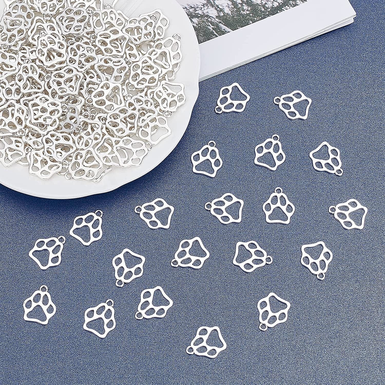 PH Pandahall 150Pcs Puppy Dog Paw Prints Charms Antique Silver Tibetan Alloy Flat Animal Cat Bear Footprint Charms Pendant Beads Charms for DIY Bracelet Necklace Jewelry Making
