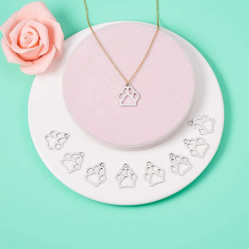 PH Pandahall 150Pcs Puppy Dog Paw Prints Charms Antique Silver Tibetan Alloy Flat Animal Cat Bear Footprint Charms Pendant Beads Charms for DIY Bracelet Necklace Jewelry Making