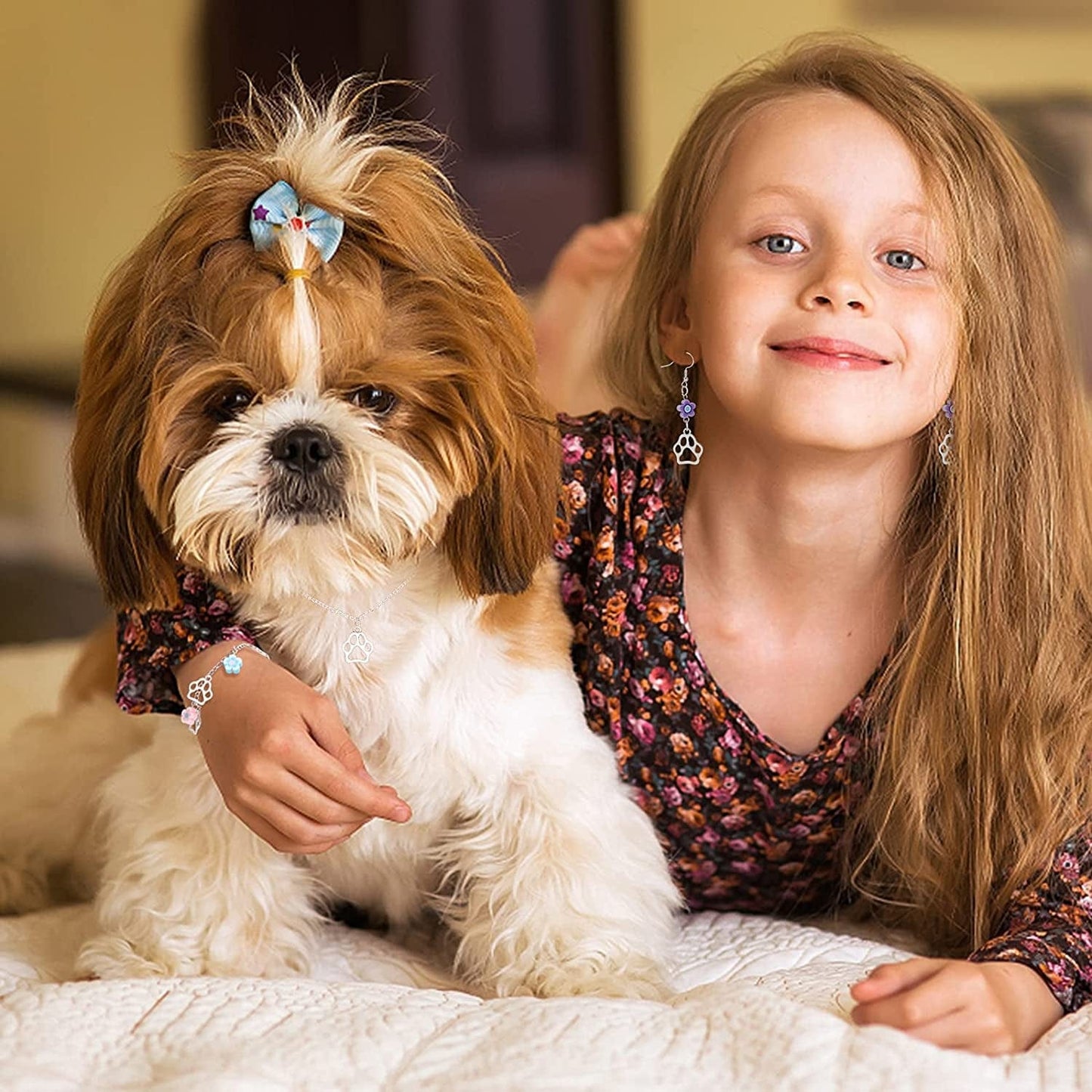 PH Pandahall 150Pcs Puppy Dog Paw Prints Charms Antique Silver Tibetan Alloy Flat Animal Cat Bear Footprint Charms Pendant Beads Charms for DIY Bracelet Necklace Jewelry Making