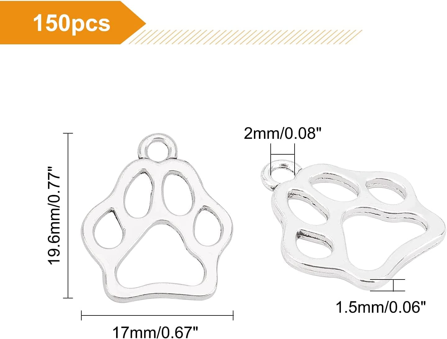 PH Pandahall 150Pcs Puppy Dog Paw Prints Charms Antique Silver Tibetan Alloy Flat Animal Cat Bear Footprint Charms Pendant Beads Charms for DIY Bracelet Necklace Jewelry Making