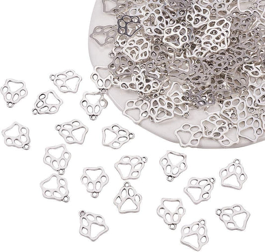 PH Pandahall 150Pcs Puppy Dog Paw Prints Charms Antique Silver Tibetan Alloy Flat Animal Cat Bear Footprint Charms Pendant Beads Charms for DIY Bracelet Necklace Jewelry Making Dog Paw - 150pcs