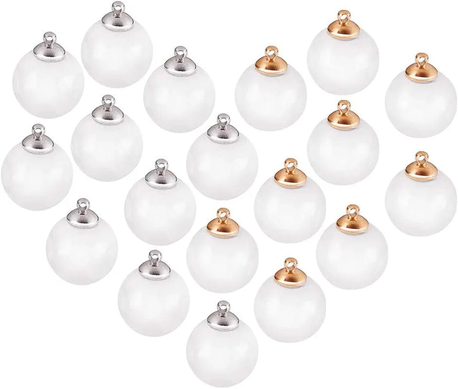 PH Pandahall 50 Pcs 12Mm Mini Empty Clear Glass Globe Bottles with Platinum & Golden Brass Bails Cap for Earring Pendant DIY Jewelry Making Clear-30 Sets 1 / 14mm Glass Globe