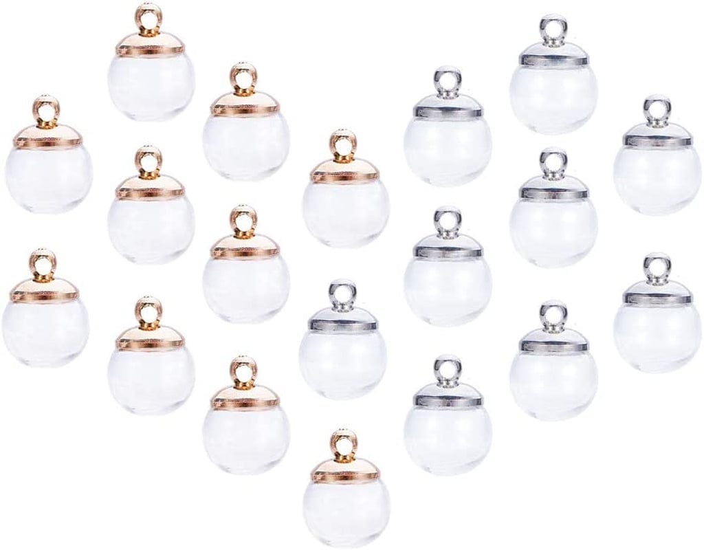 PH Pandahall 50 Pcs 12Mm Mini Empty Clear Glass Globe Bottles with Platinum & Golden Brass Bails Cap for Earring Pendant DIY Jewelry Making Platinum/Golden Cap-50 Sets / 10mm Glass Globe