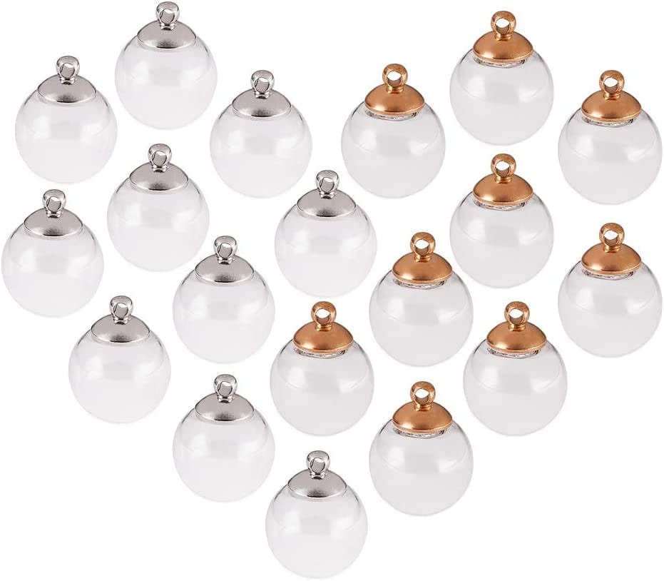 PH Pandahall 50 Pcs 12Mm Mini Empty Clear Glass Globe Bottles with Platinum & Golden Brass Bails Cap for Earring Pendant DIY Jewelry Making Clear-30 Sets 2 / 18mm Glass Globe