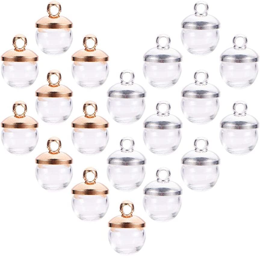 PH Pandahall 50 Pcs 12Mm Mini Empty Clear Glass Globe Bottles with Platinum & Golden Brass Bails Cap for Earring Pendant DIY Jewelry Making Silver/Light Gold-50 Sets / 8mm Glass Globe