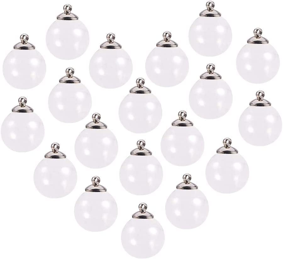 PH Pandahall 50 Pcs 12Mm Mini Empty Clear Glass Globe Bottles with Platinum & Golden Brass Bails Cap for Earring Pendant DIY Jewelry Making Platinum Cap-20 Sets / 16mm Glass Globe