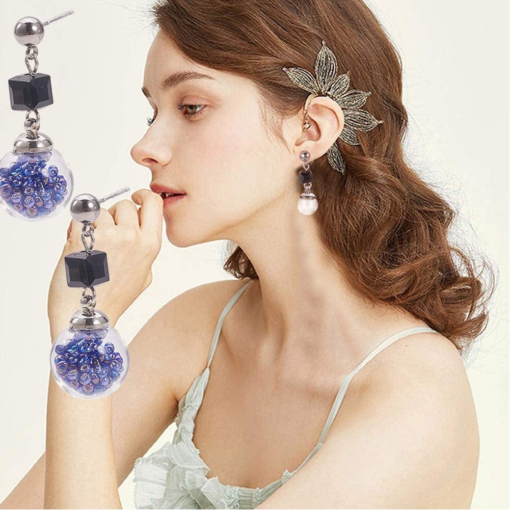 PH Pandahall 50 Pcs 12Mm Mini Empty Clear Glass Globe Bottles with Platinum & Golden Brass Bails Cap for Earring Pendant DIY Jewelry Making