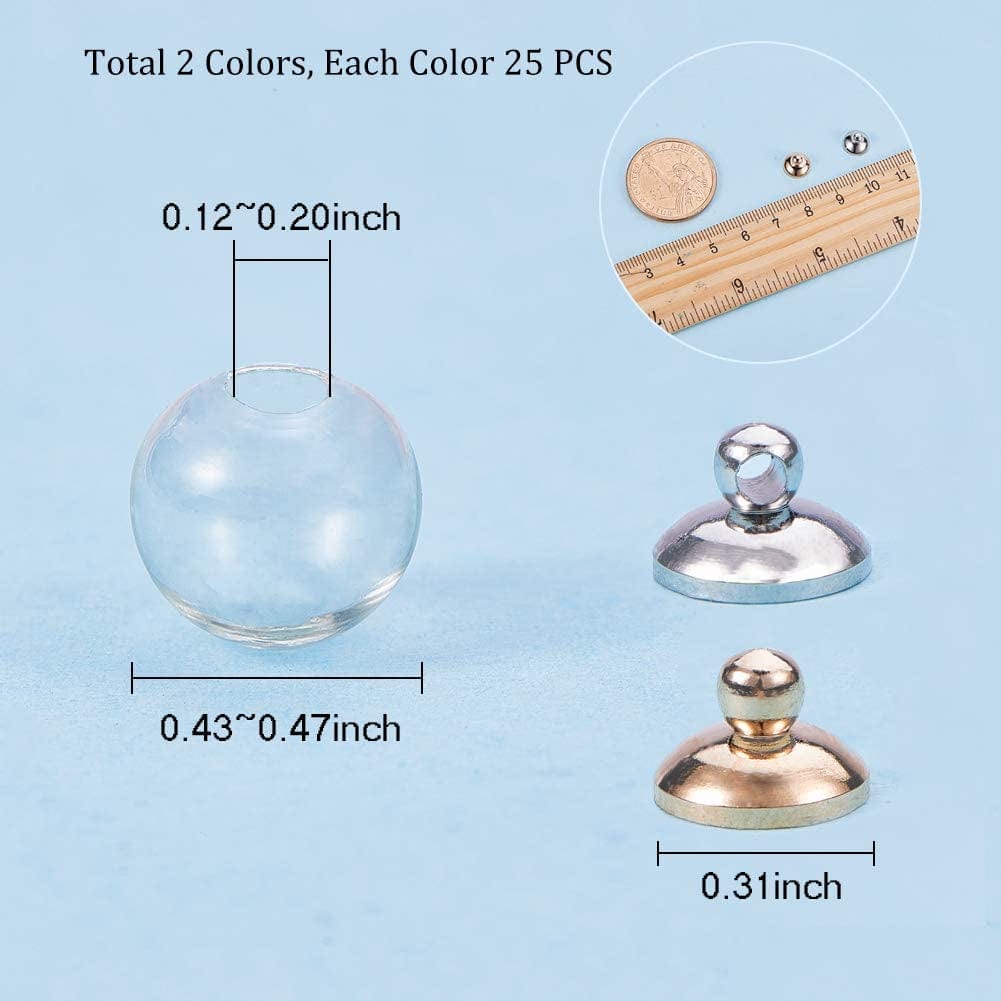 PH Pandahall 50 Pcs 12Mm Mini Empty Clear Glass Globe Bottles with Platinum & Golden Brass Bails Cap for Earring Pendant DIY Jewelry Making