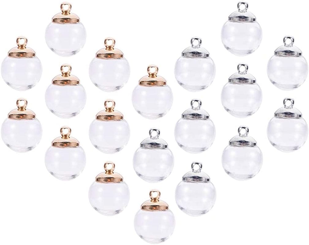 PH Pandahall 50 Pcs 12Mm Mini Empty Clear Glass Globe Bottles with Platinum & Golden Brass Bails Cap for Earring Pendant DIY Jewelry Making Platinum/Golden Cap-50 Sets / 12mm Glass Globe